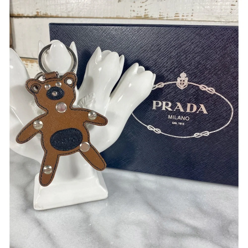 |TRADED| Prada Saffiano Leather Brown/Black Bear Bag Charm - Picture 4 of 7
